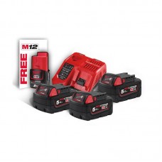 Энергокомплект MILWAUKEE M18 NRG-503 (ЗУ M12-18FC+3акк.Х5А В5) + подарок аккумулятор M12 B2