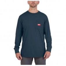 Футболка MILWAUKEE, WTLS с карманом и длинным рукавом, синяя, (размер XXL)