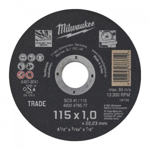 Диск отрезной по металлу MILWAUKEE Trade, SCS 41/115х1, Ø115мм
