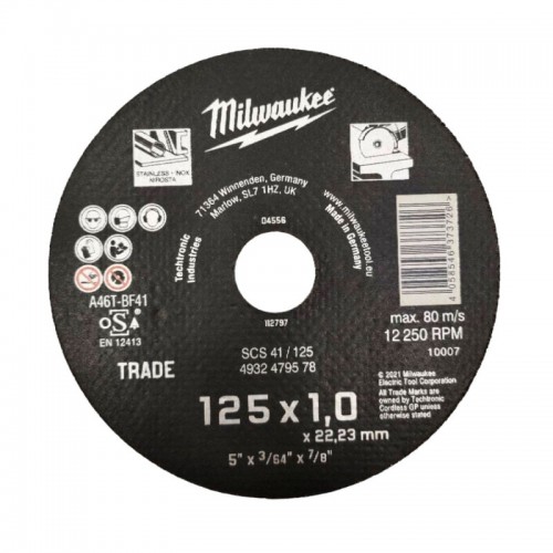 Диск отрезной по металлу MILWAUKEE Trade, SCS 41/125х1, Ø125мм