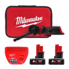 Шлифмашина ленточная аккумуляторная бесщеточная MILWAUKEE M12 FBFL10-402B (10мм) (ЗУ+2Х4Ач+сумка)