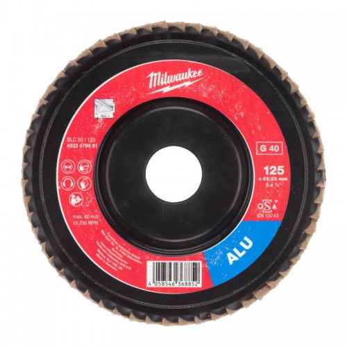 Лепестковый диск SLC50/125G40 ALUMINIUM 125 мм / зерно 40 MILWAUKEE