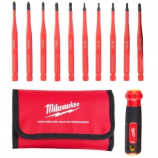 Набір викруток прецезійних ізольованих VDE MILWAUKEE 10-в-1 (рукоятка VDE + 10 біт VDE)