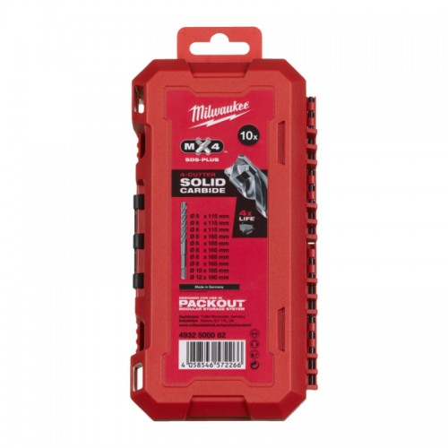 Набор буров SDS-PLUS MX4 PACKOUT MILWAUKEE (5/6/6/6/6/8/8/8/10/12мм) Set 3, (10шт)