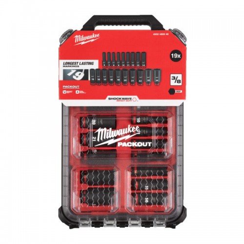 Набор головок ударных ShW 3/8\" STD PACKOUT™ MILWAUKEE, удлиненных, (19шт)