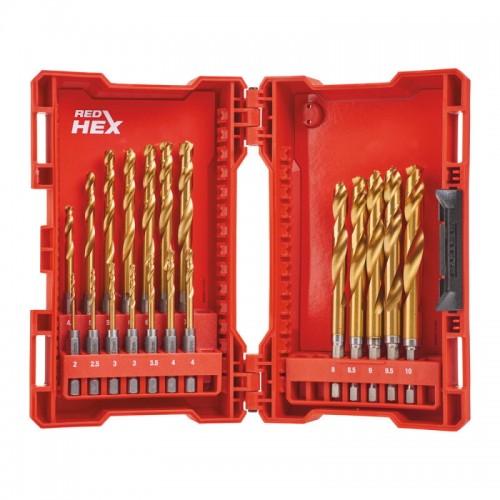 Набор сверл по металлу RedHEX SHOCKWAVE™ HSS-TiN PACKOUT MILWAUKEE, (19шт) (2-10мм)