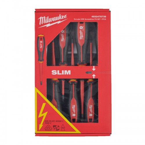 Набор отверток трехгранных изолированных VDE MILWAUKEE, (SL2,5/SL3/SL4/SL5.5/PH1/PH2/тестер), (7шт)