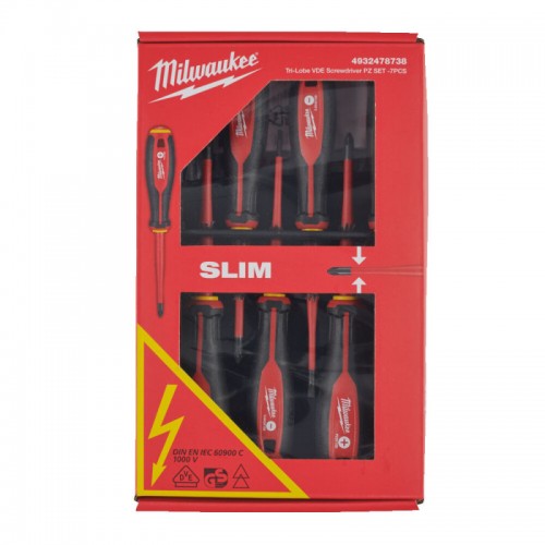 Набор отверток трехгранных изолированных VDE MILWAUKEE, (SL2,5/SL3/SL4/PH2/PZ1/PZ2 /тестер), (7шт)