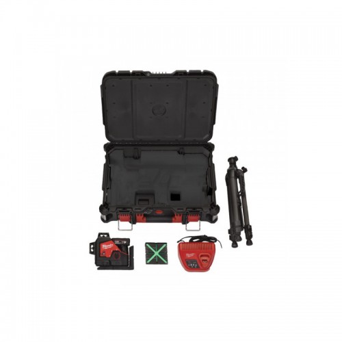 Нивелир лазерный аккумуляторный 3D MILWAUKEE, M12 3PLSKIT-401P (ЗУ+1акк.Х4Ач+оборудование+PACKOUT)