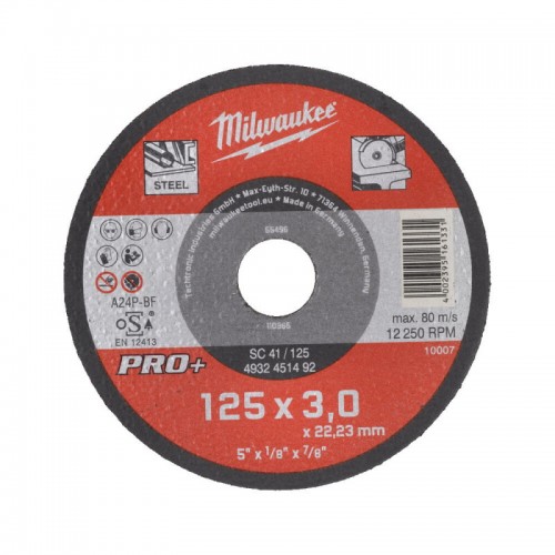 Диск отрезной по металлу MILWAUKEE, SC 41/125х3 PRO+, Ø125мм