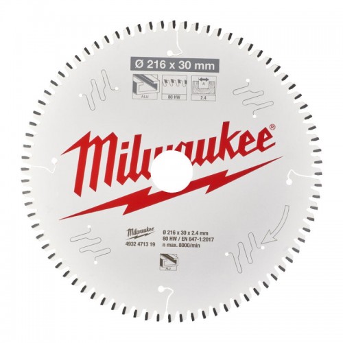 Диск пильный по алюминию PFTE MILWAUKEE, Ø216х30х2,4мм, 80 зуб.
