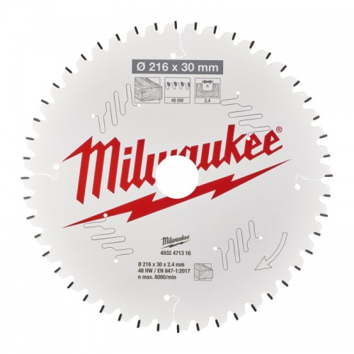 Диск пильный по дереву для торцевых пил PFTE MILWAUKEE, Ø216х30х2,4мм, 48 зуб.