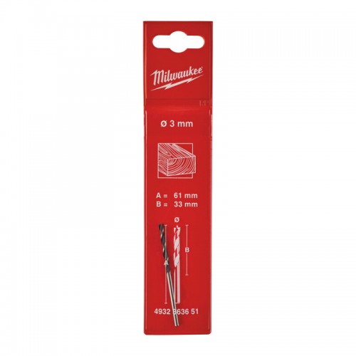 Сверло по дереву трехточечное DIN 7487 E MILWAUKEE, Ø3х61х33мм