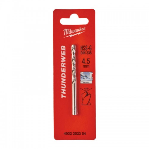 Сверло по металлу THUNDERWEB HSS-G MILWAUKEE, DIN338, Ø4,5x80х47мм