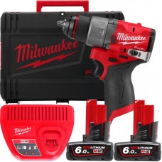 Дриль-шуруповерт акумуляторний безщітковий MILWAUKEE M12 FDD2-602X (45 Нм) (ЗУ+2ак.Х6Ач+HDкейс)