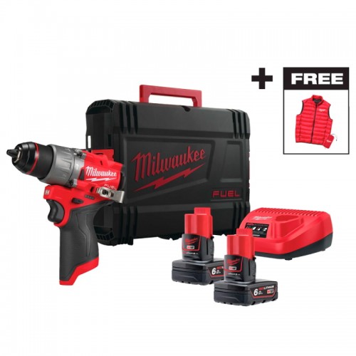 Дрель-шуруповёрт аккумуляторная бесщёточная ударная MILWAUKEE M12 FPD2MC-602X (45 Нм)+ жилетка