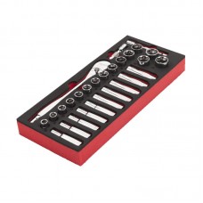 Ложемент с головками хромированными и трещоткой 1/2˝ (28шт) MILWAUKEE (45х178,5х417мм) для тележек