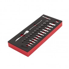 Ложемент с головками хромированными и трещоткой 1/4˝ (28шт) MILWAUKEE (45х178,5х417мм) для тележек