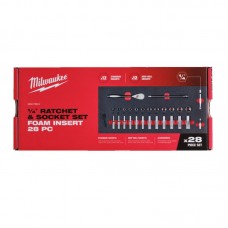 Ложемент с головками хромированными и трещоткой 1/4˝ (28шт) MILWAUKEE (45х178,5х417мм) для тележек