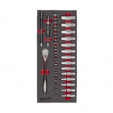 Ложемент с головками хромированными и трещоткой 3/8˝ (28шт) MILWAUKEE (45х178,5х417мм) для тележек