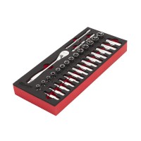 Ложемент с головками хромированными и трещоткой 3/8˝ (28шт) MILWAUKEE (45х178,5х417мм) для тележек