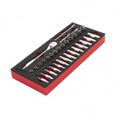 Ложемент с головками хромированными и трещоткой 3/8˝ (28шт) MILWAUKEE (45х178,5х417мм) для тележек