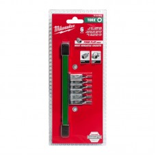 Набор головок торцевых хромированных ¼” MILWAUKEE, с битой Torx (T8-T27) на планке, (6шт)