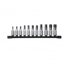 Набор головок торцевых хромированных ¼” MILWAUKEE, с битой Hex (4-14мм) на планке, (11шт)
