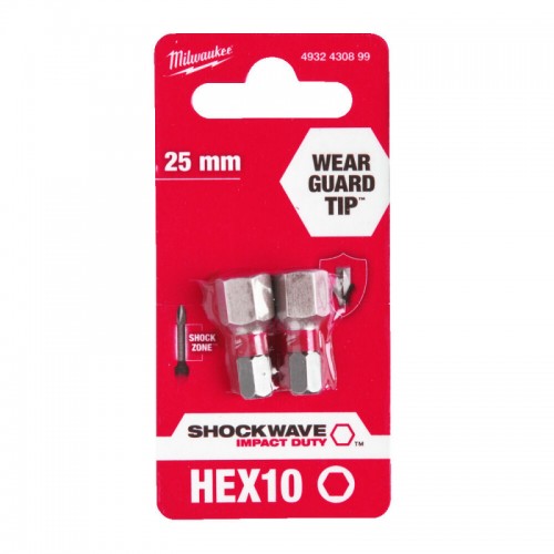 Біта SHOCKWAVE MILWAUKEE, Hex10,0, 25мм, (2шт)