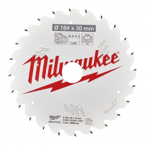 Диск пильный по дереву PFTE THIN KERF MILWAUKEE, Ø184х30х1,6мм, 24 зуб.