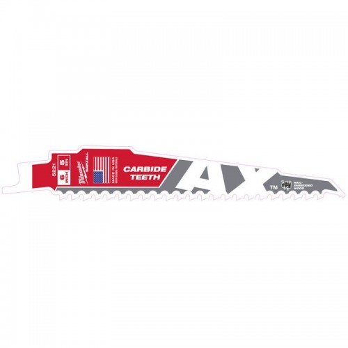 Полотно для шабельних пилок AX FANG TIP CARBIDE MILWAUKEE, 150х5мм, (5шт), (дерево з цвяхами)