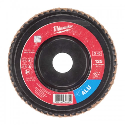 Лепестковый диск SLC50/125G40 ALUMINIUM 125 мм / зерно 40 MILWAUKEE