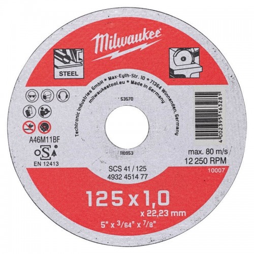 Диск отрезной по металлу MILWAUKEE, SCS 41/125х1, Ø125мм