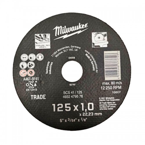Диск отрезной по металлу MILWAUKEE Trade, SCS 41/125х1, Ø125мм