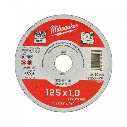 Диск отрезной по металлу MILWAUKEE, SCS 41/125х1, Ø125мм, (200шт)