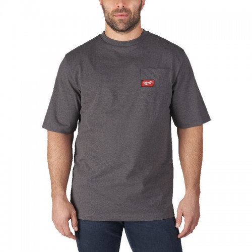 Футболка MILWAUKEE WTSSGR-XXL, c карманом и коротким рукавом, серая, (размер XXL)