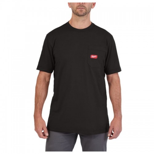 Футболка MILWAUKEE WTSSBL-XXL, c карманом и коротким рукавом, черная, (размер XXL)