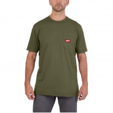 Футболка MILWAUKEE WTSSGN-L, c карманом и коротким рукавом, зеленая, (размер L)