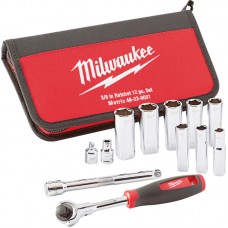 Набор головок торцевых хромированных метрических ⅜″ TRADESMAN MILWAUKEE (12шт)