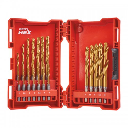 Набор сверл по металлу RedHEX SHOCKWAVE™ HSS-TiN PACKOUT MILWAUKEE, (19шт) (2-10мм)