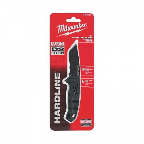 Нож складной  HARDLINE Serrated MILWAUKEE с серейторным лезвием 75мм