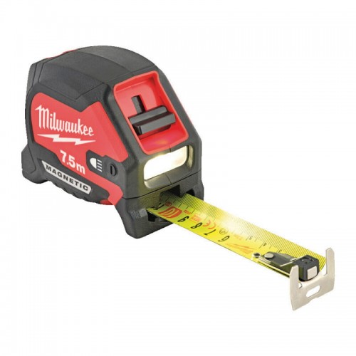 Рулетка магнитная MAGNETIC MILWAUKEE с LED подсветкой, 7,5м, (30мм)