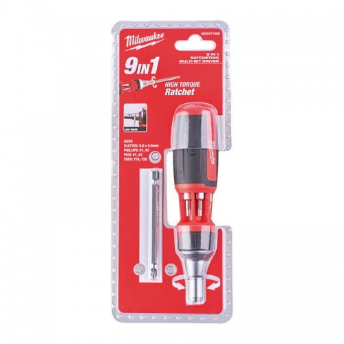Отвертка универсальная с трещоткой 9в1 (PH1, PH2, PZ1, PZ2, Torx®15, Torx®20, SL5.5)  MILWAUKEE